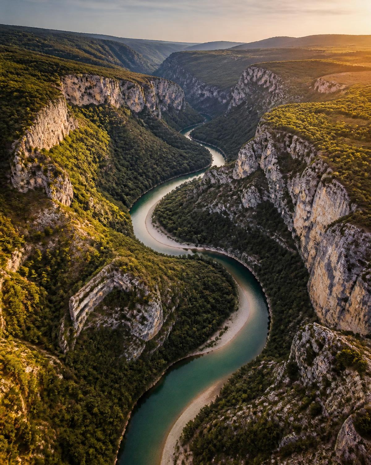 Les méandres des Gorges de l'Ardèche vus d'avion